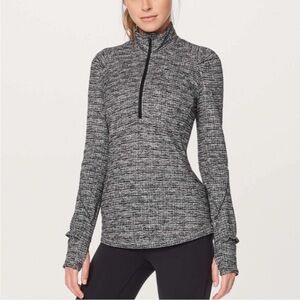 Lululemon Extra Mile 8 Running Luon 1/2‎ Zip Ringspun Denim Black White